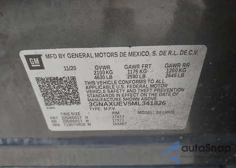 2021 Chevrolet Equinox Awd Lt from USA, damaged, VIN 3GNAXUEV5ML341826